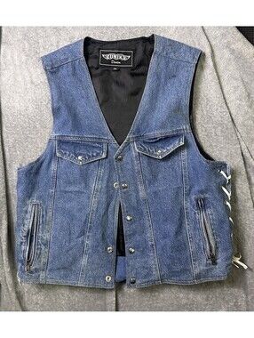UNIK Denim Motorcycle Vest 2XL Blue Jean Lace Up Side Biker Moto Western
